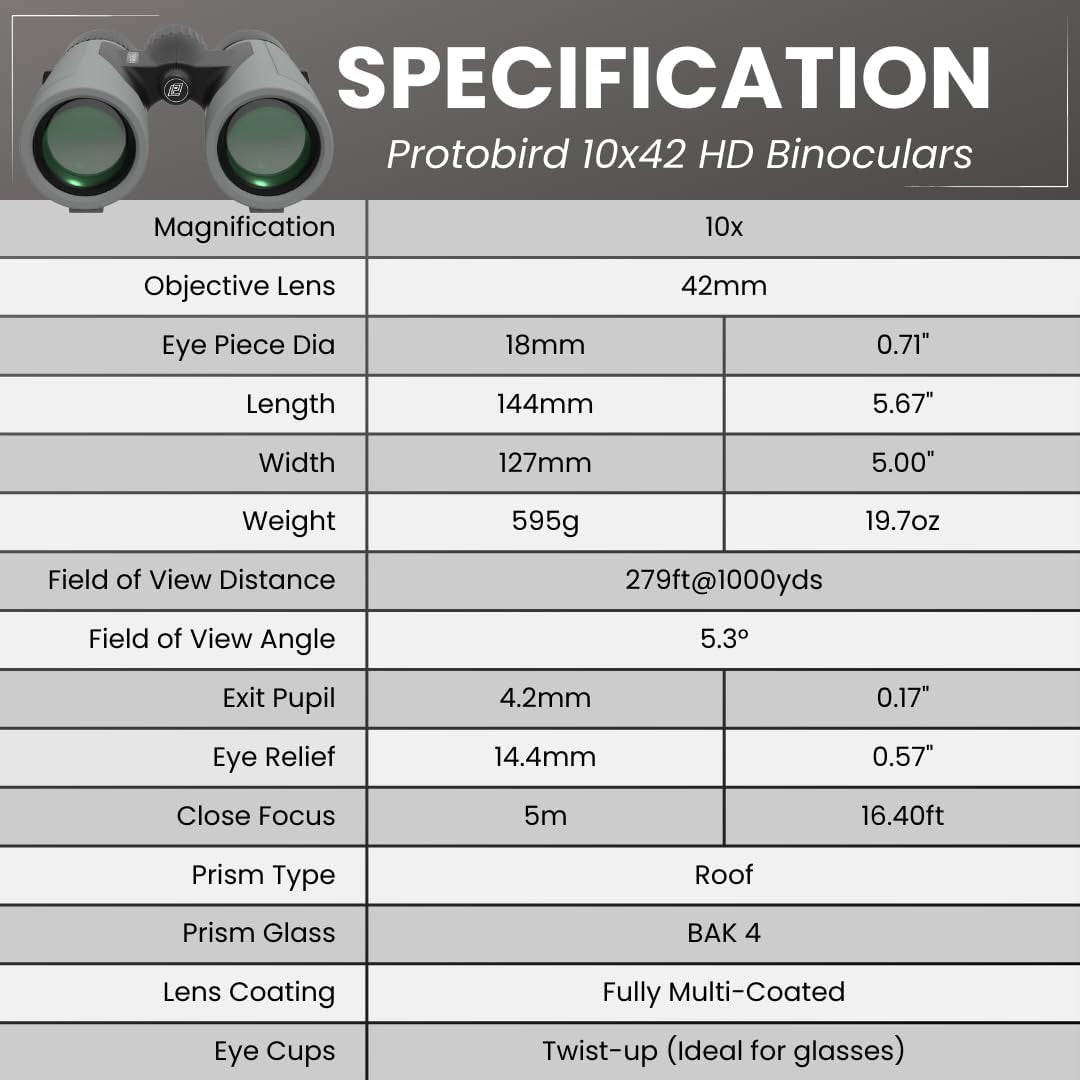 10x42 Waterproof HD Binoculars High Power Wide View for Bird Watching Hiking