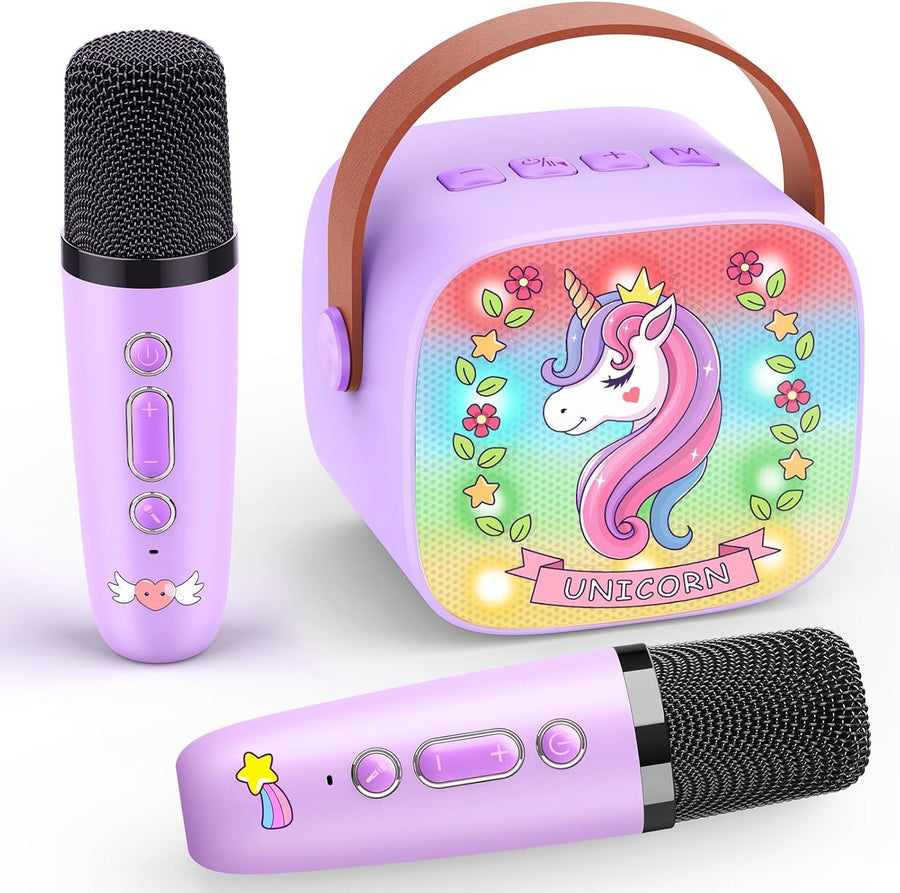 Mini Unicorn Karaoke Machine Kid Bluetooth Speaker 2 Mics