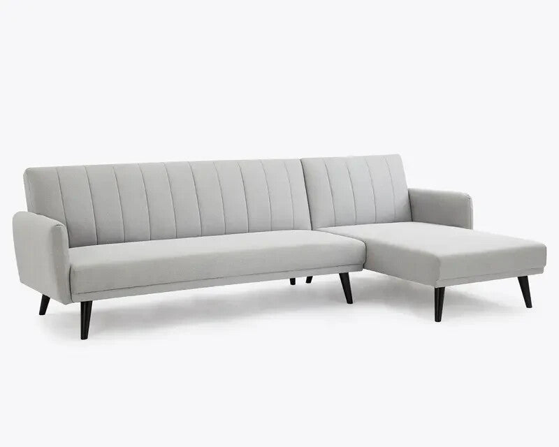 L Shape Sofa Bed Light Grey Fabric 3 Seater Clic Clac Modern Guest Couch