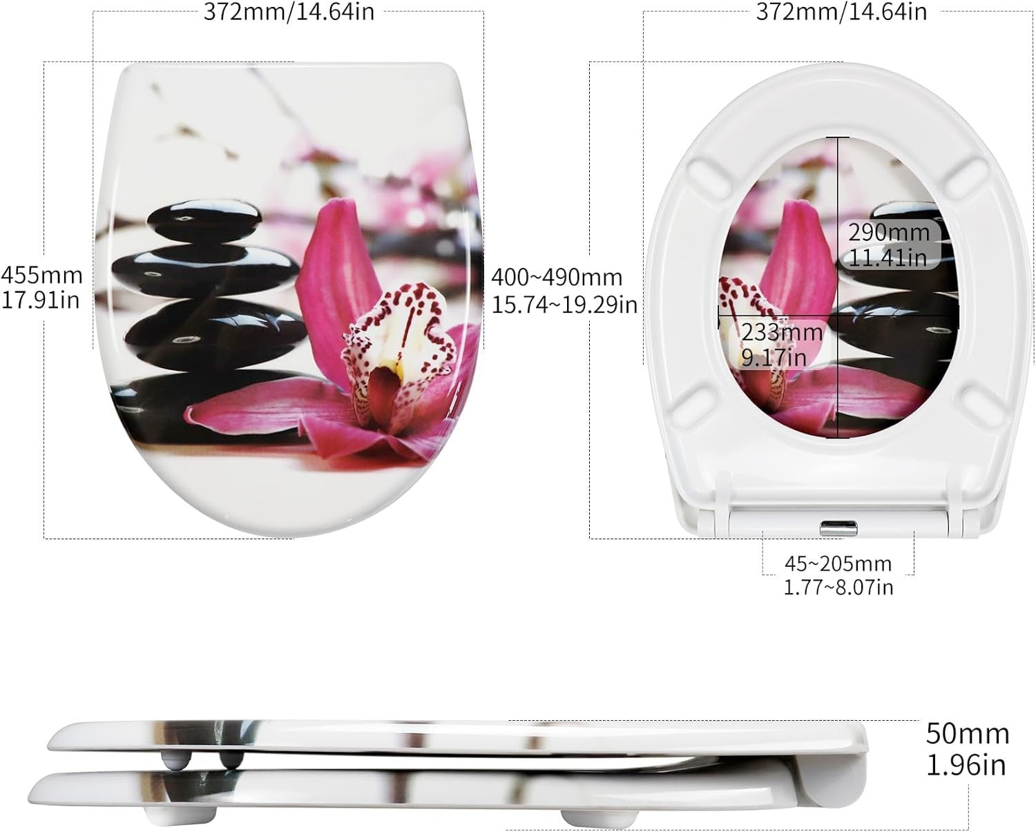 Soft Close Toilet Seat Quick Release Top Fixing Colourful Patterns 45x37