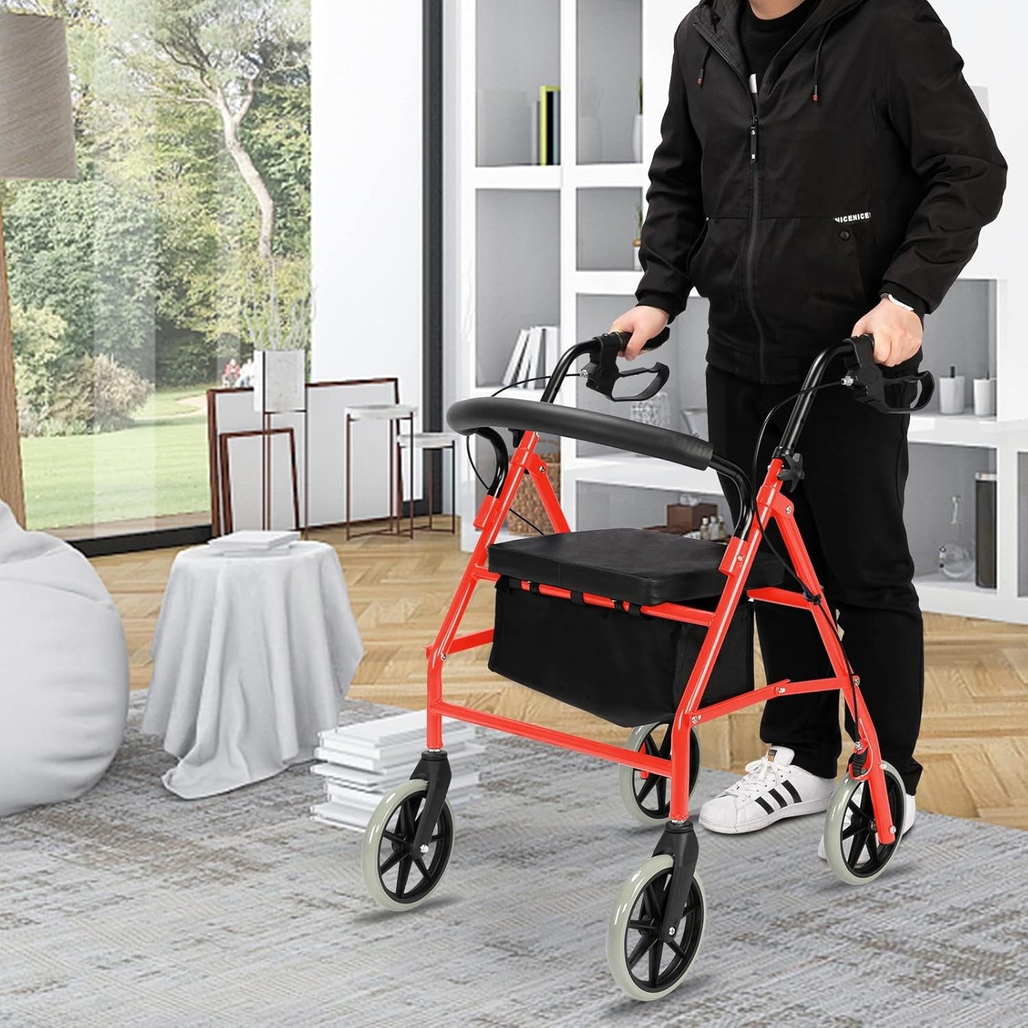 All Terrain Rollator Walker with Seat Folding Lightweight 8” Wheels