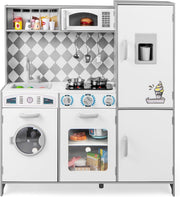 Large Wooden Kids Play Kitchen White Lights Sounds Toy Set