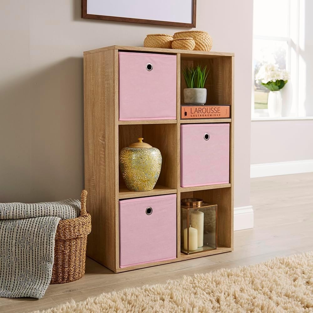 6 Cube Storage Shelf Oak Wooden Bookcase Display Unit 90cm