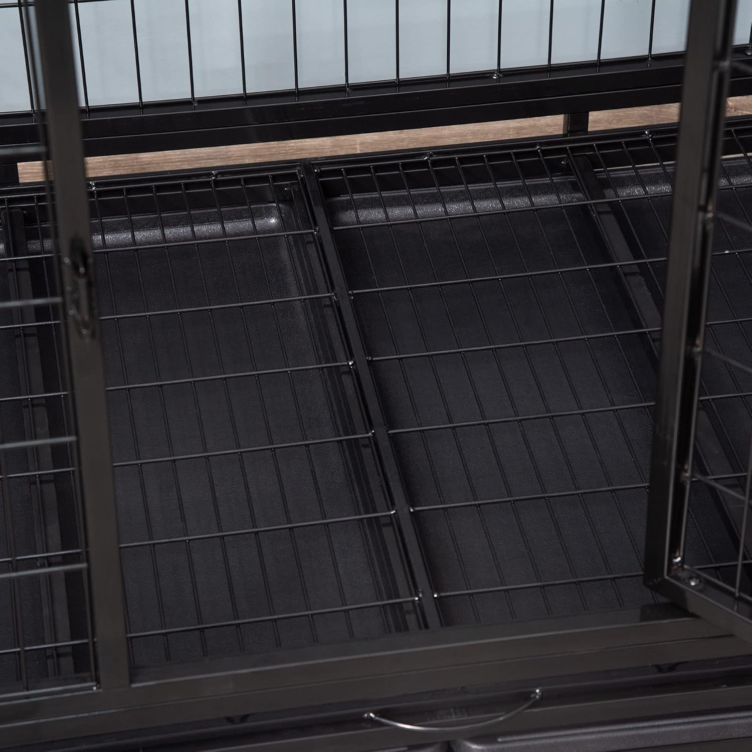 Heavy Duty Metal Dog Crate 43" Large Kennel Cage with Wheels & Tray Black