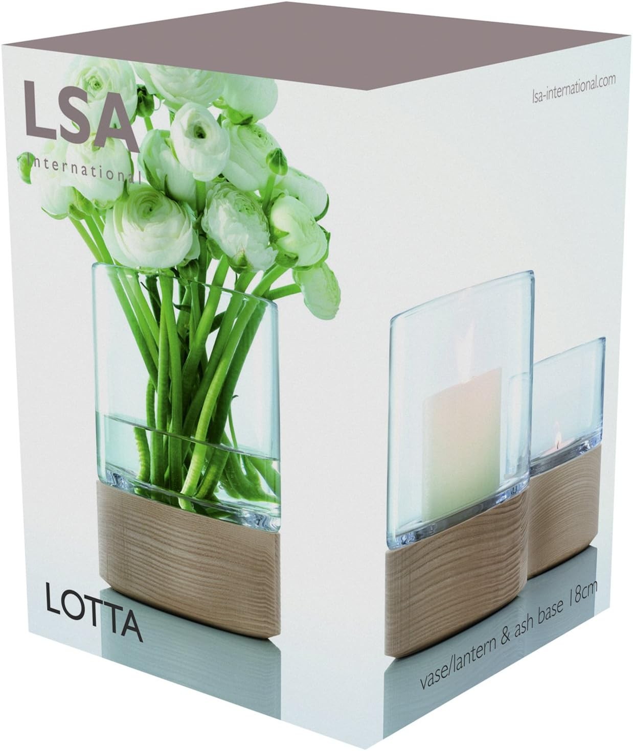 Clear Glass Vase with Wooden Base 18cm Modern Table Flower Centrepiece