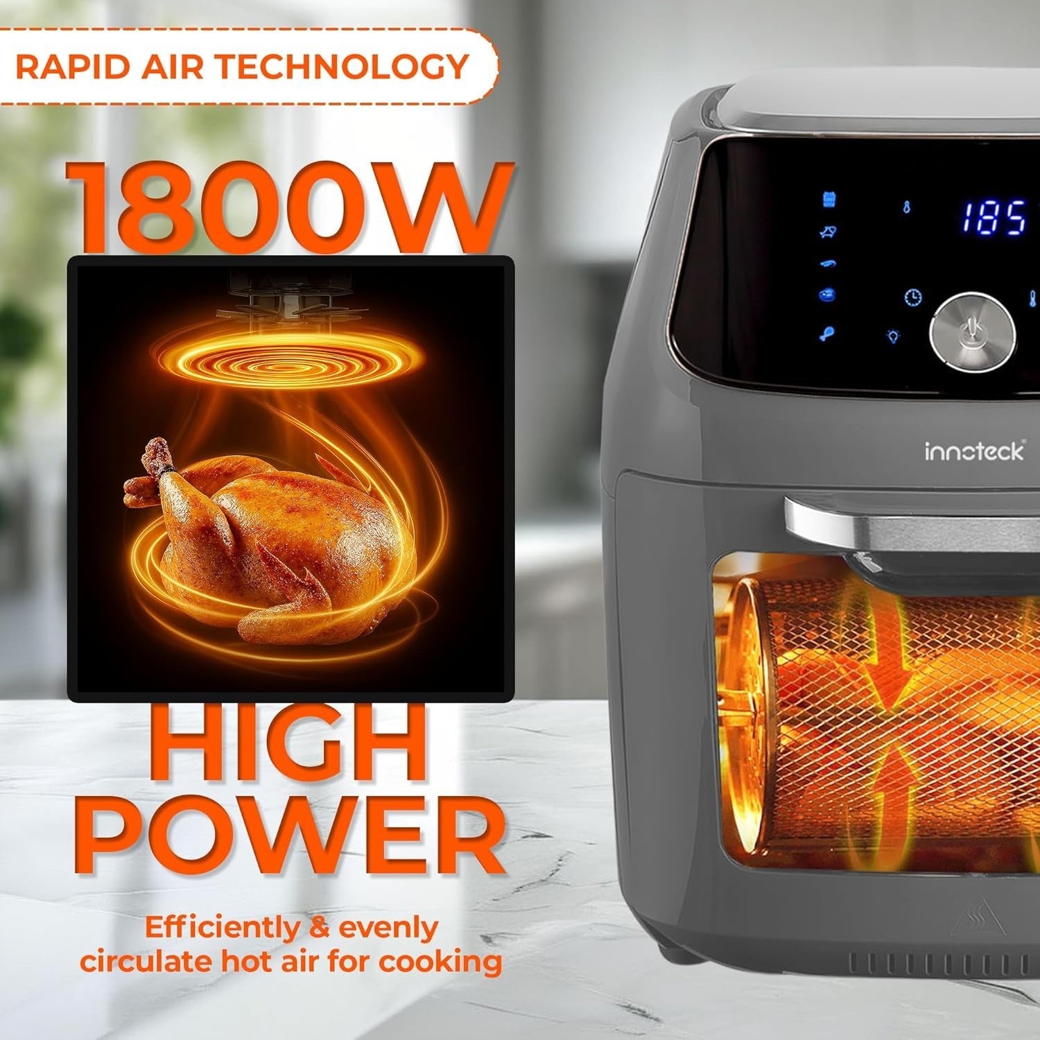 16L Air Fryer Oven Rotisserie 1800W 10 Presets Touchscreen Window