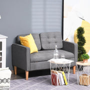 2 Seater Grey Sofa with Storage, Compact Tufted Couch, Wood Legs, 117cm