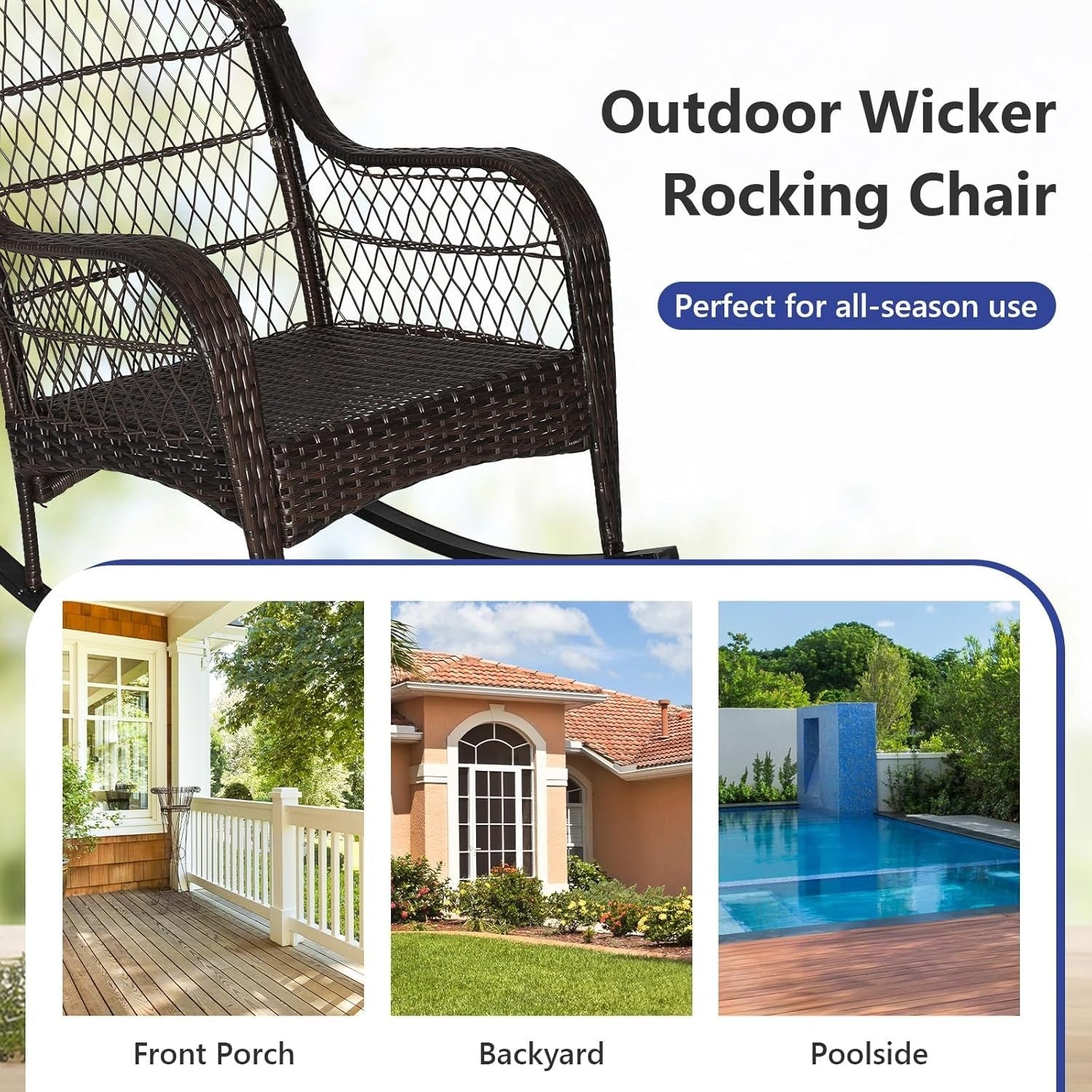 Rattan Garden Rocking Chair Outdoor Patio Seat w/ Cushions & Lumbar
