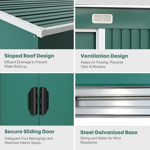 Lockable 8x6ft Metal Garden Shed with Sliding Doors & Ventilation Windows