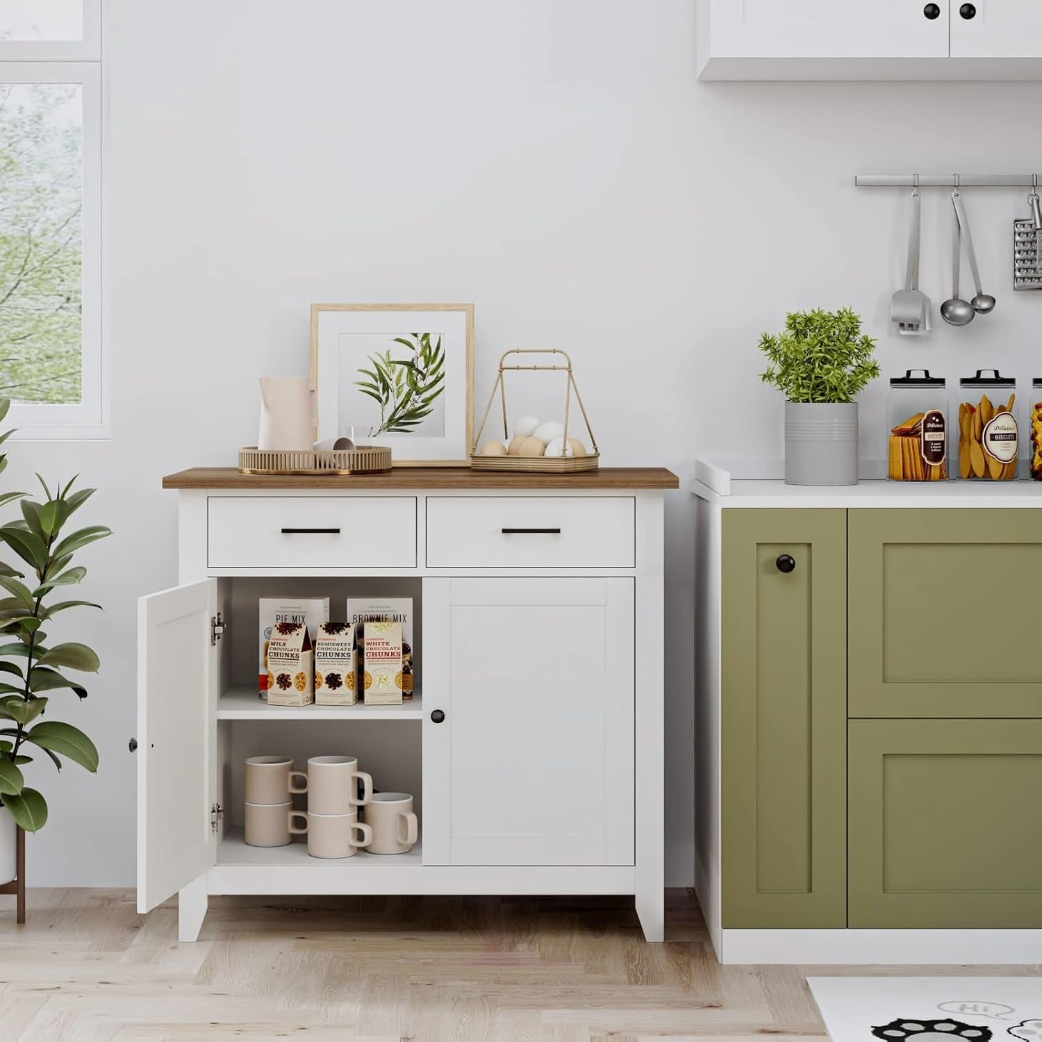 White Sideboard Cabinet 2 Door 2 Drawer Freestanding Storage Unit 91cm