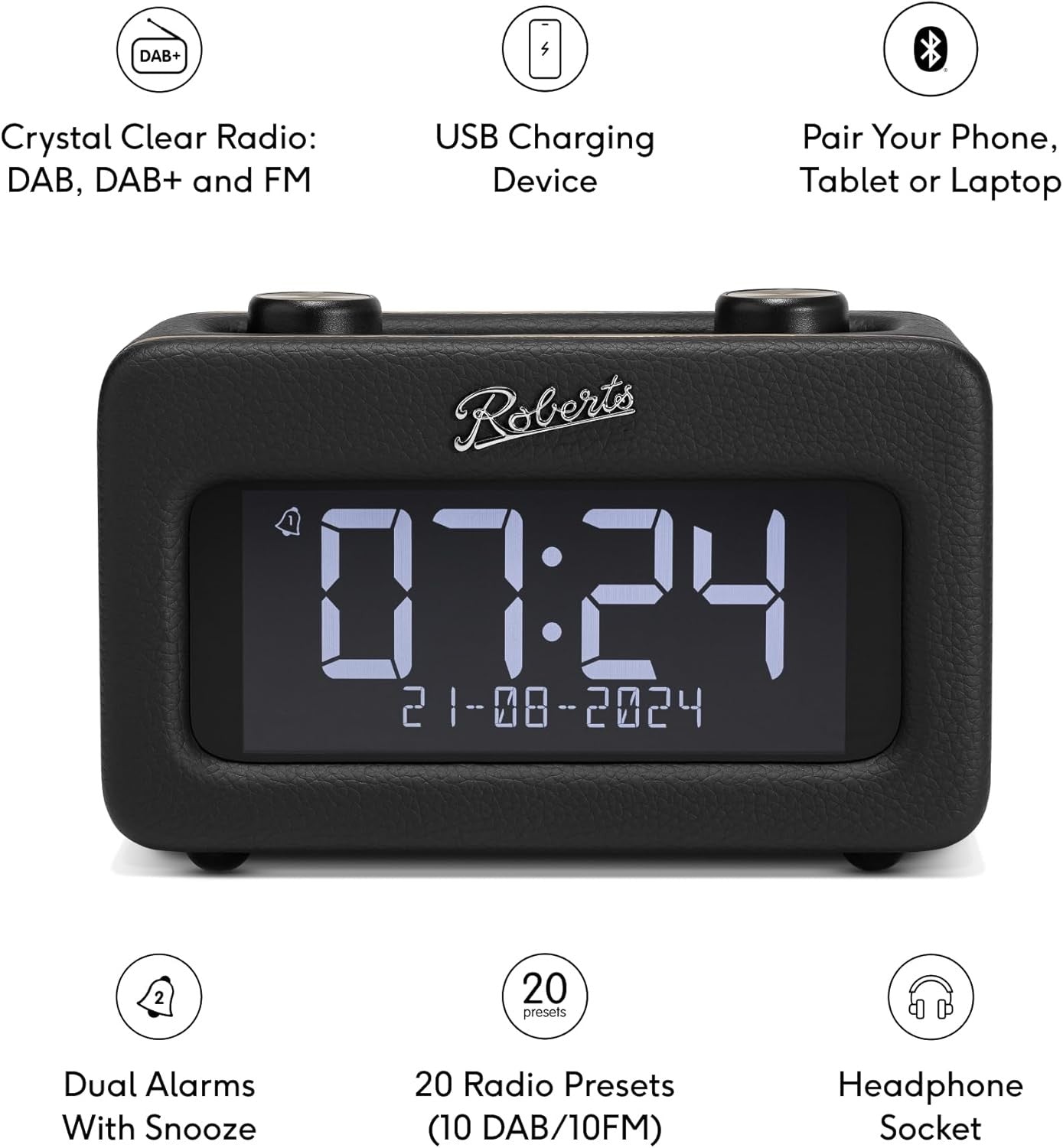 DAB Digital Alarm Clock Radio Bluetooth Bedside Speaker Alarm