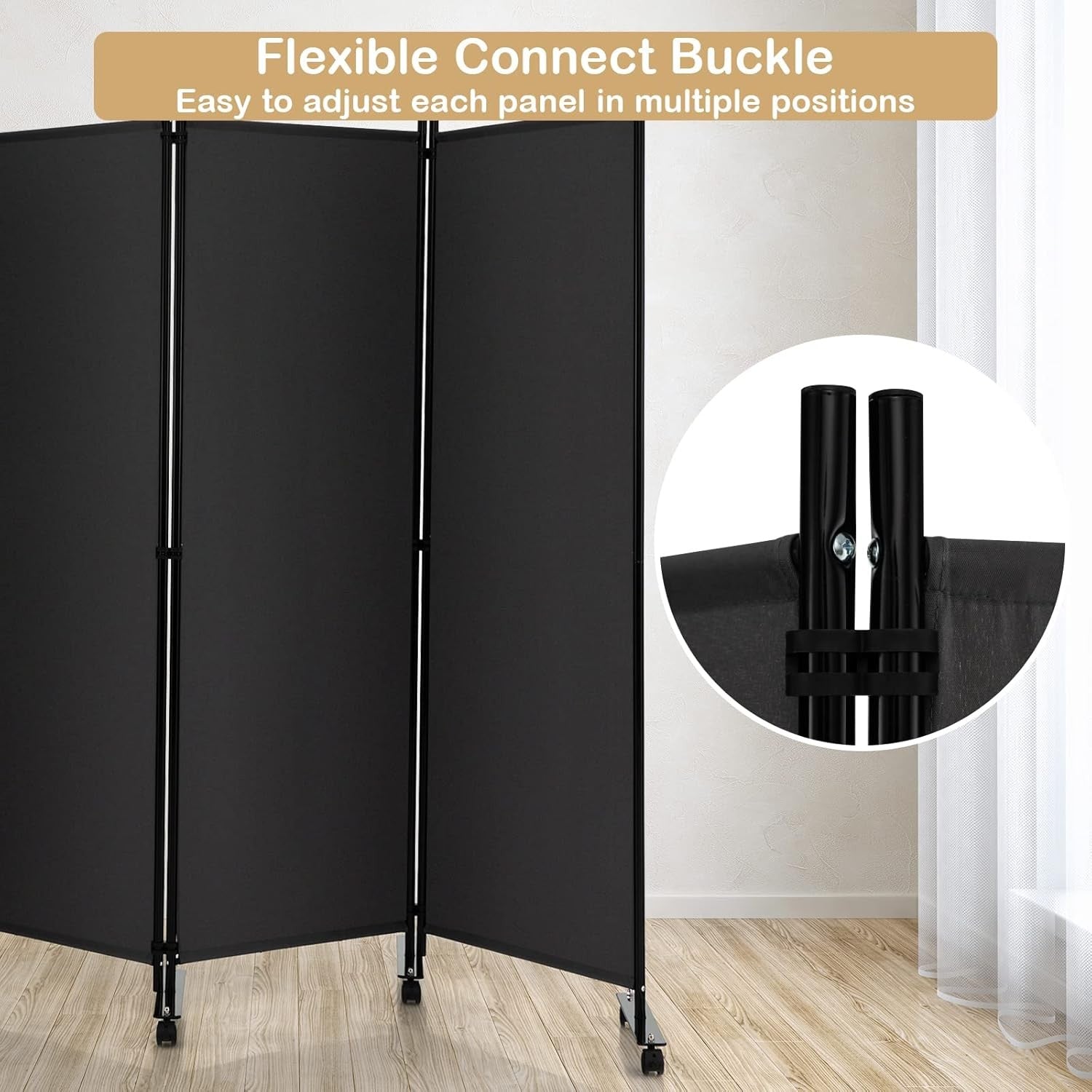 4-Panel Grey Folding Room Divider 224x30x172cm Privacy Screen Partition