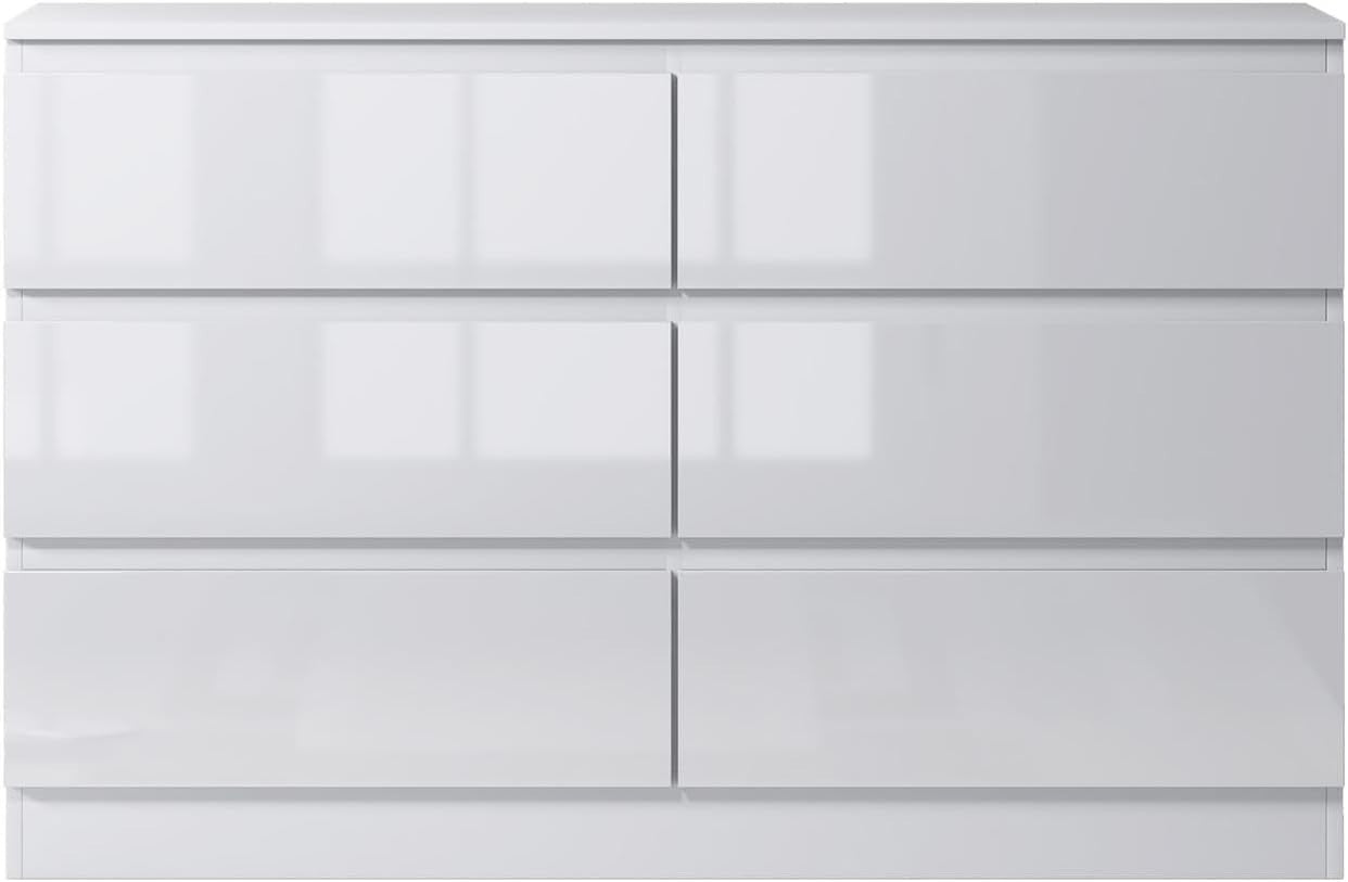 White Gloss Chest of 6 Drawers Modern Bedroom Storage Cabinet Unit