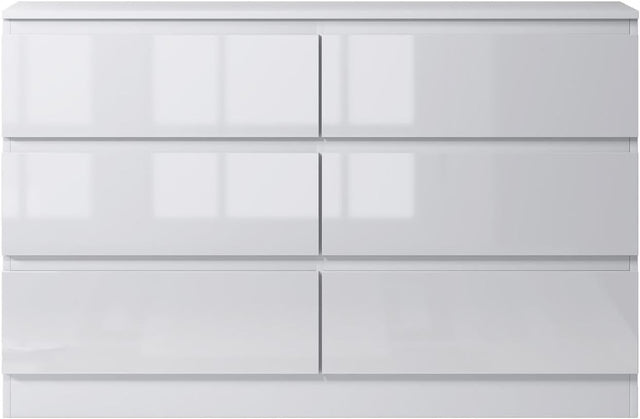 White Gloss Chest of 6 Drawers Modern Bedroom Storage Cabinet Unit