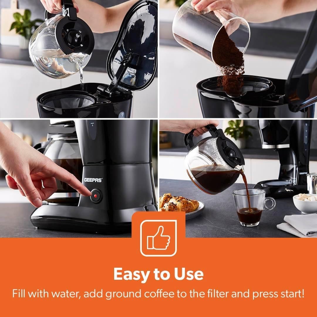 Coffee Maker Kettle Toaster Set | 1.5L Brew | 1.7L Jug | 4 Slice | Black