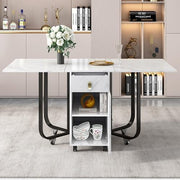 Folding Dining Table with Storage Drawers Space-Saving Kitchen Table