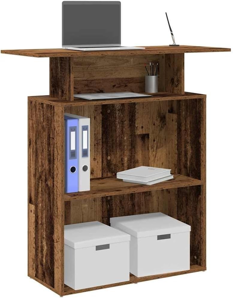 Old Wood Reception Desk 100x40x104cm Modern Office Counter with Shelf