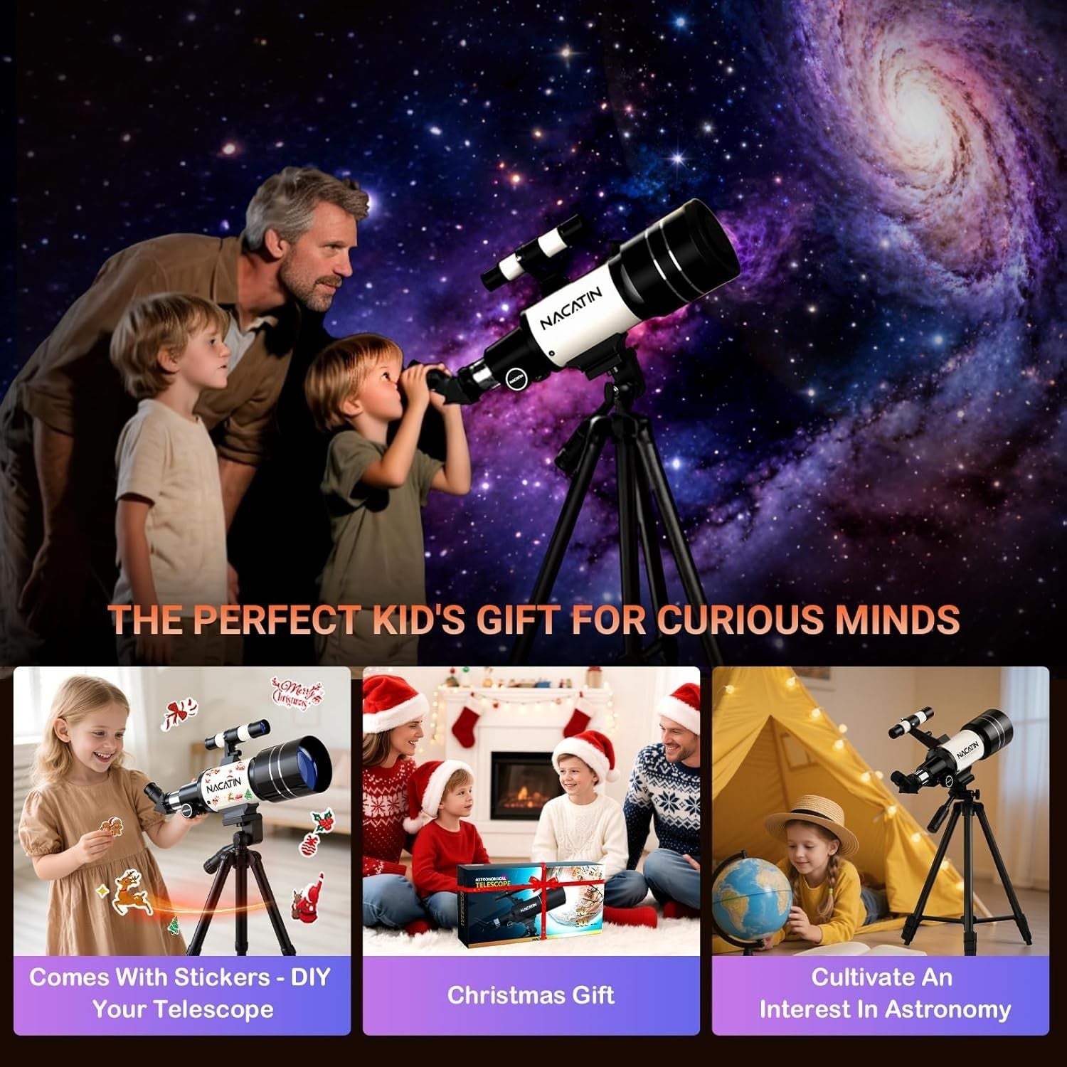 70mm Beginner & Kids Telescope with Tripod, Smartphone Adapter and Remote