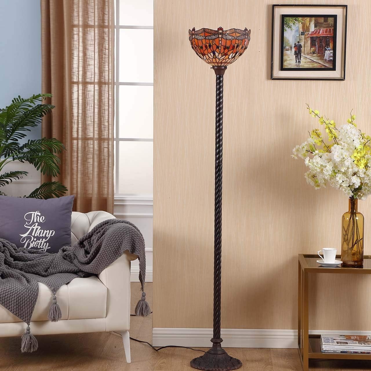 Dragonfly Tiffany Style Stained Glass Floor Lamp 67" Handmade Shade