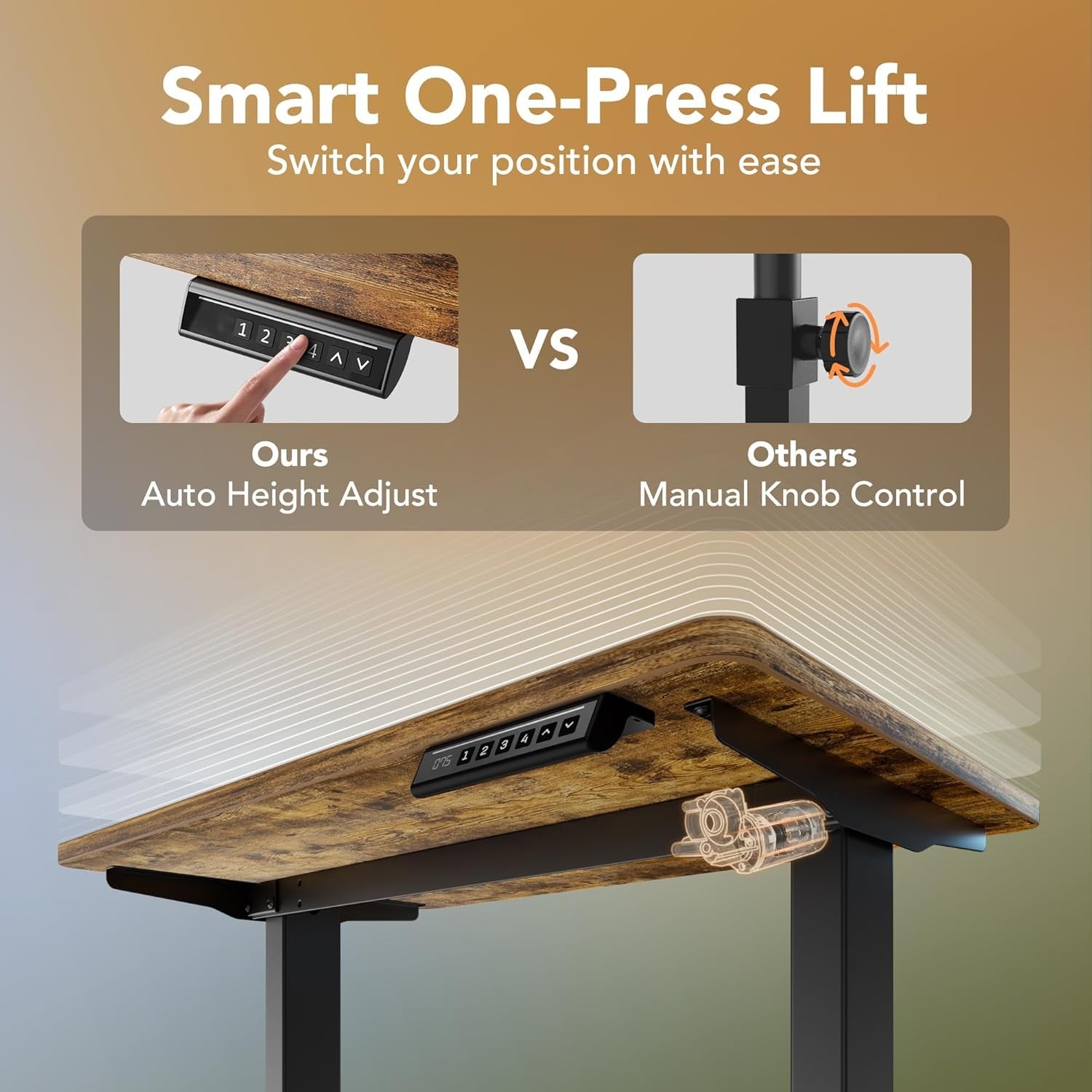 Electric Standing Desk Height Adjustable Sit Stand Home Table 80x48cm