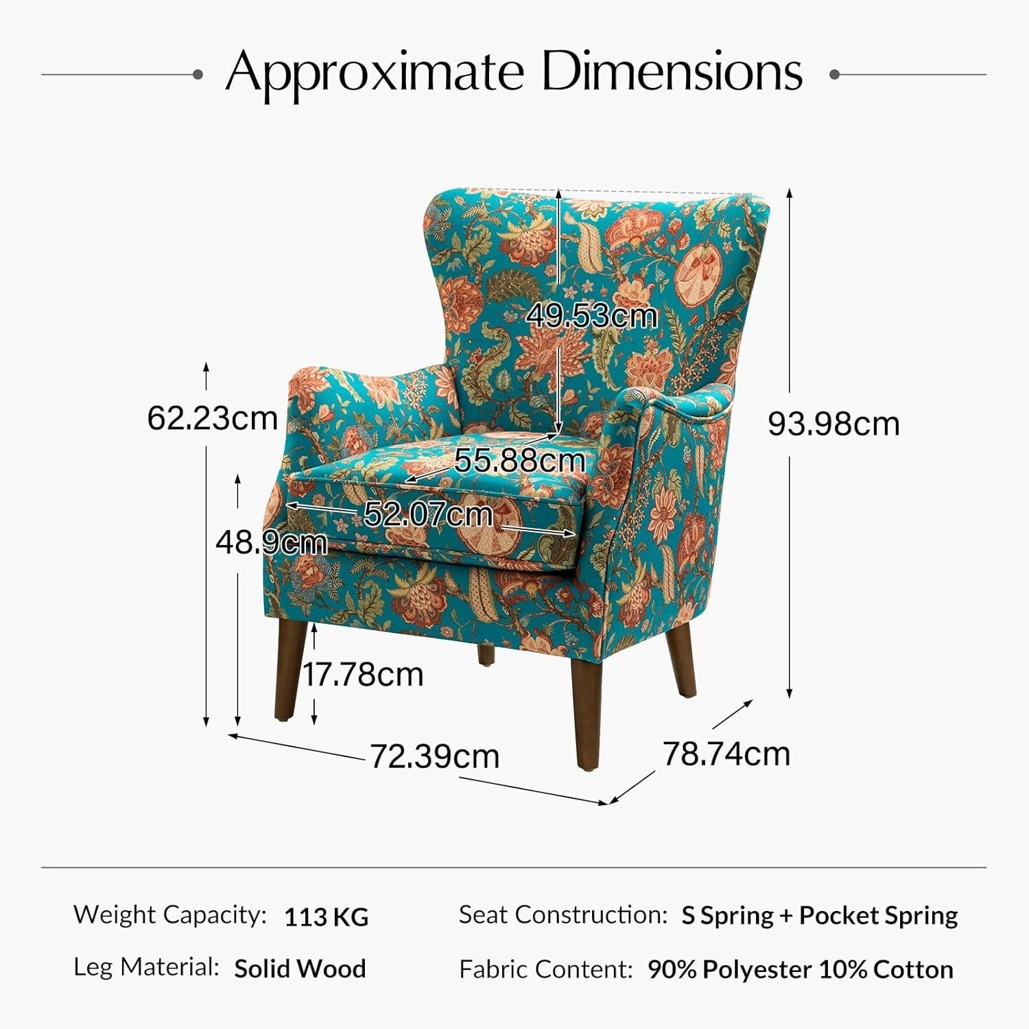 Teal Floral Wingback Armchairs Set of 2 – Classic Lounge Chairs