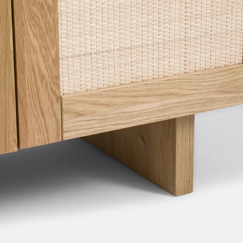 Oak Rattan Bathroom Vanity Unit 90 cm Cabinet | Soft-Close 2-Door Storage