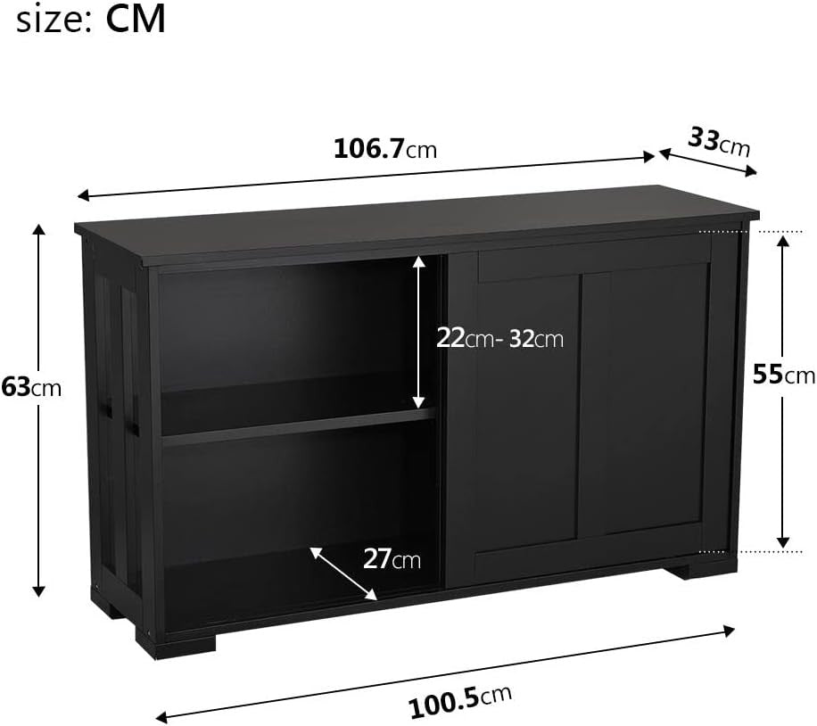 Set of 2 Black Sideboard Buffet Cabinets | Sliding Door Storage Units with Shelv