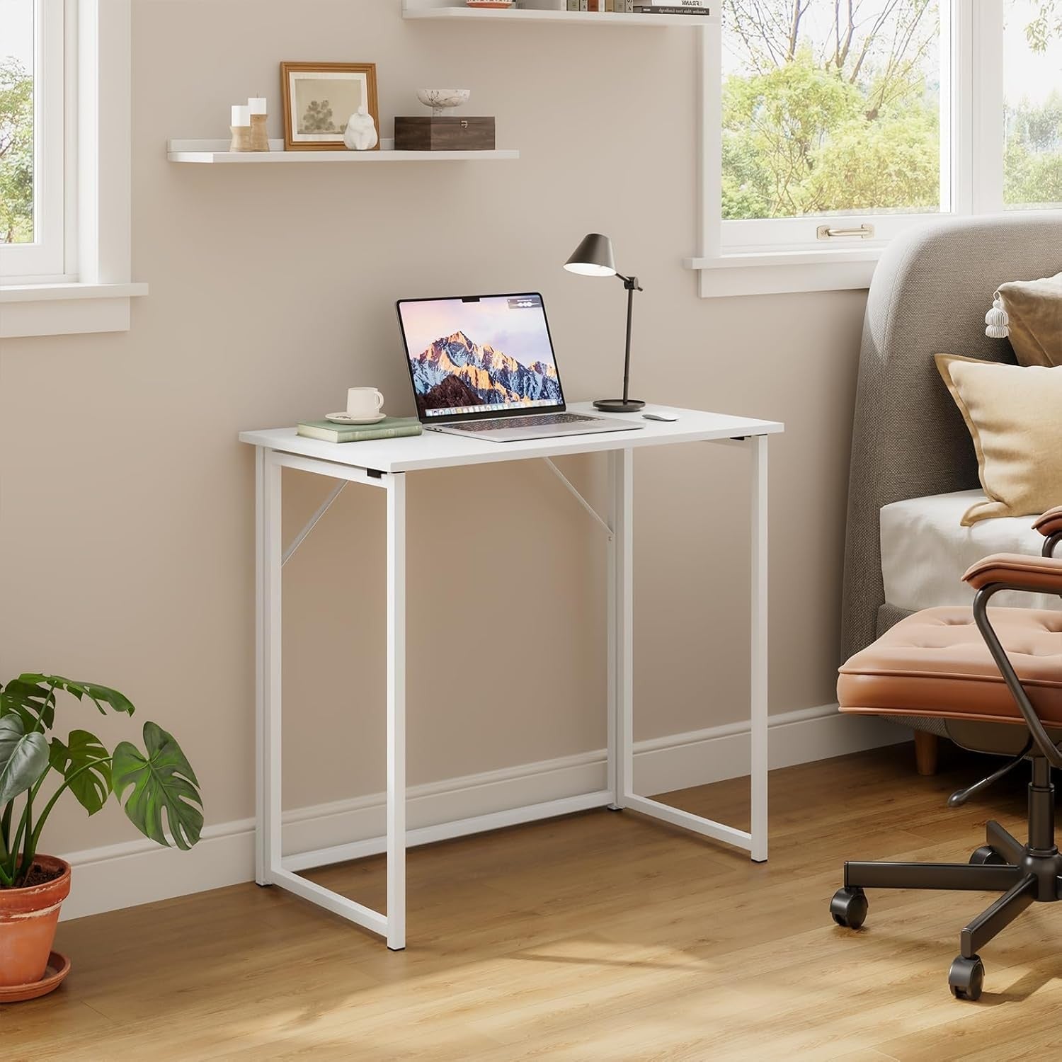 Folding Computer Desk Small Space Home Office Study Table Easy Store White