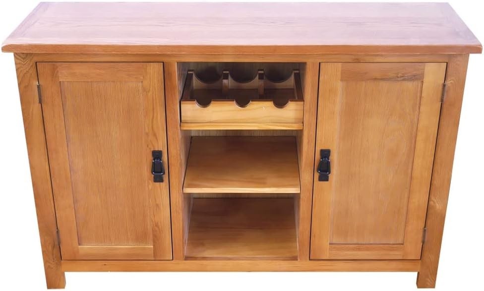 Rustic Oak Sideboard Cabinet with Wine Rack – 2 Doors, 3 Racks, 7 Shelves – 112c