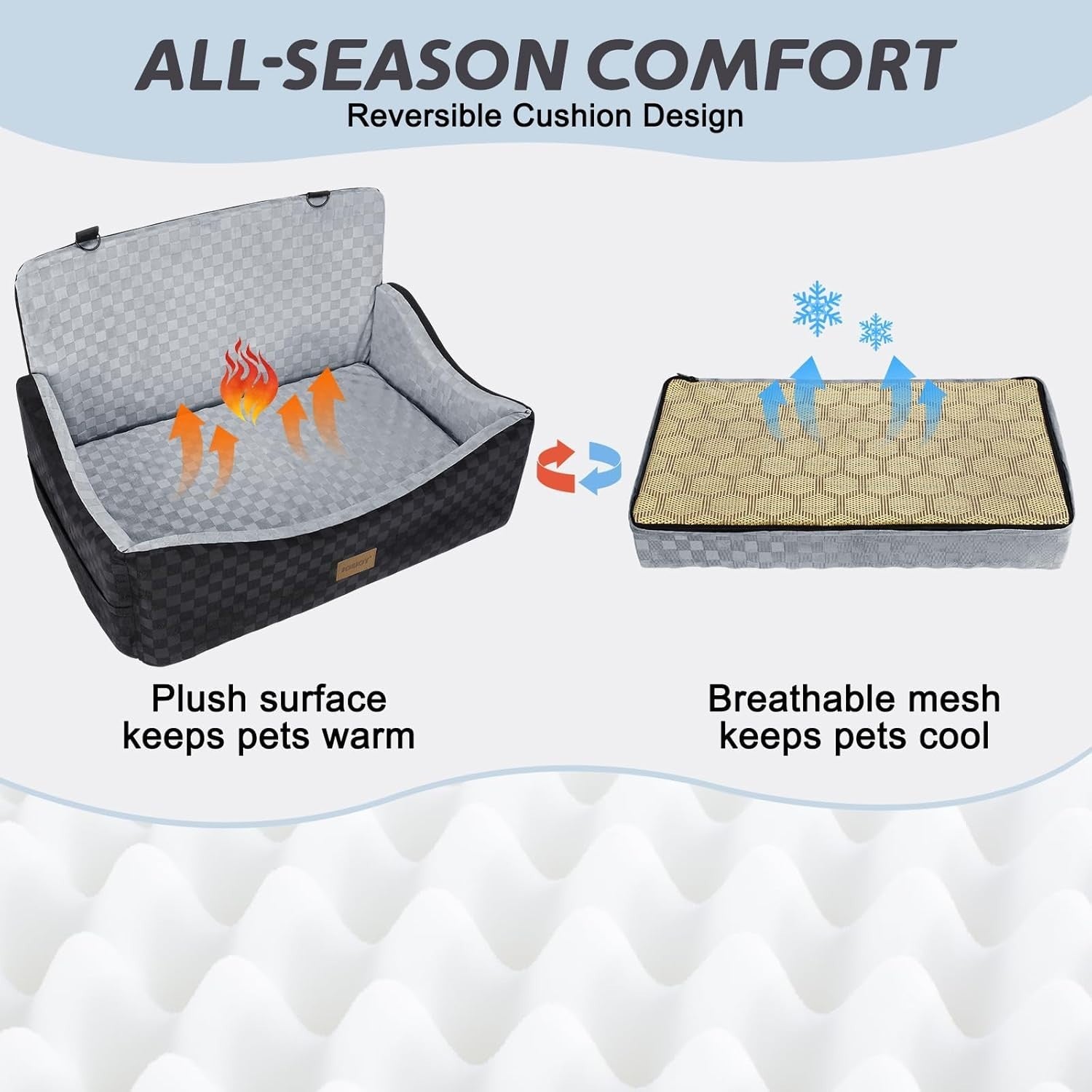 Large Dog Booster Car Seat Memory Foam Travel Bed Washable Grey