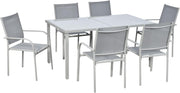 7-Piece Outdoor Garden Dining Set Table & 6 Stackable Chairs Grey
