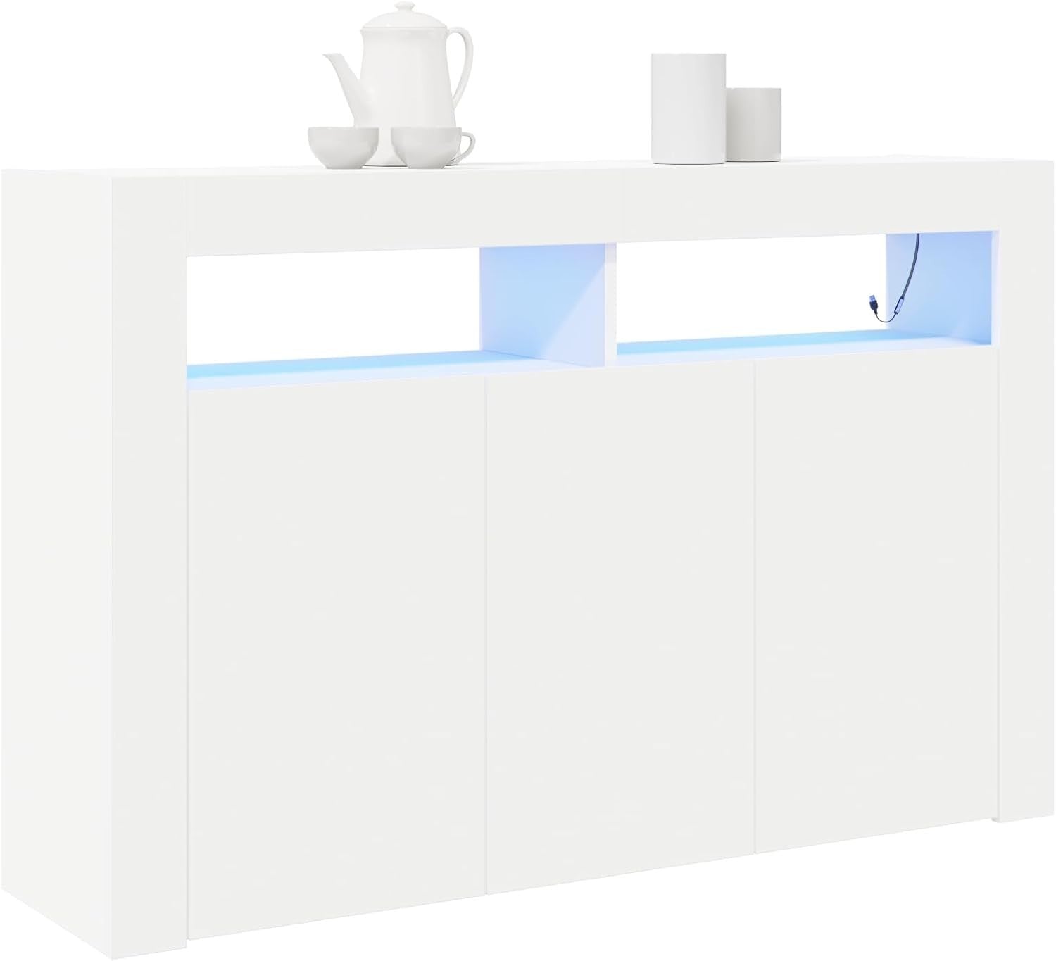Modern White Sideboard with LED Lighting | Spacious 3-Door Storage Unit