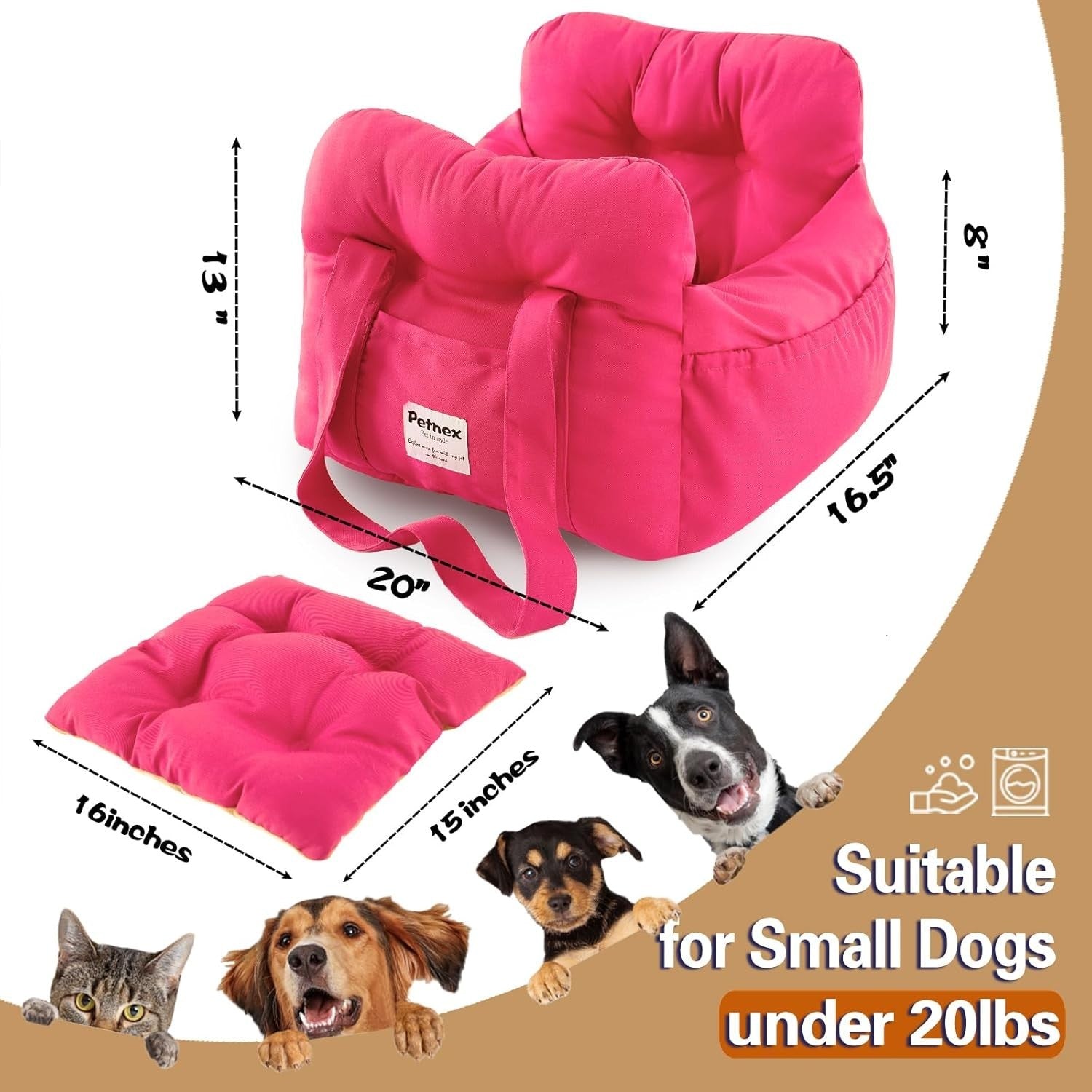 Puppy Car Booster Seat Pet Travel Carrier Bed Safety Leash Pink 20lb