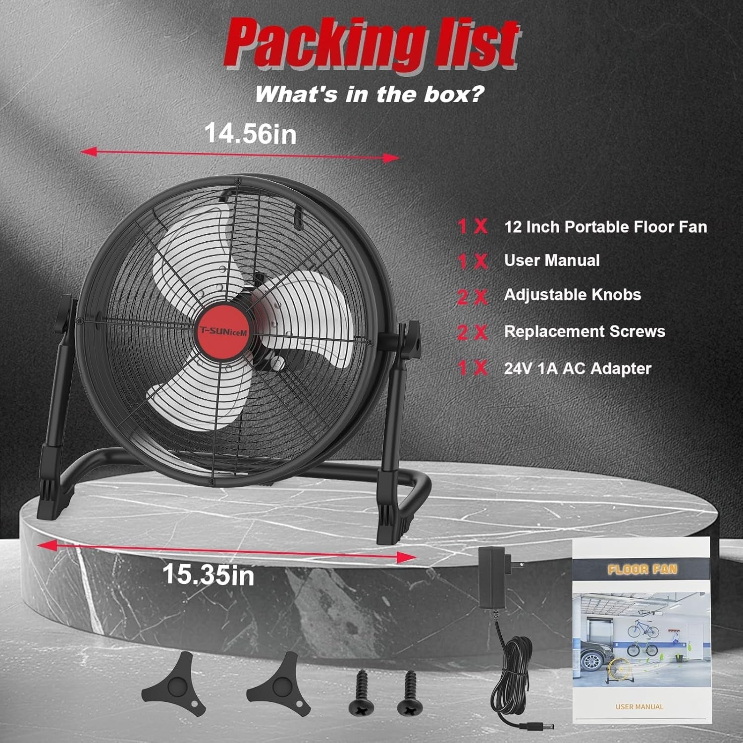12" Cordless Floor Fan – 18V Battery Powered Portable Industrial Cooling Garage