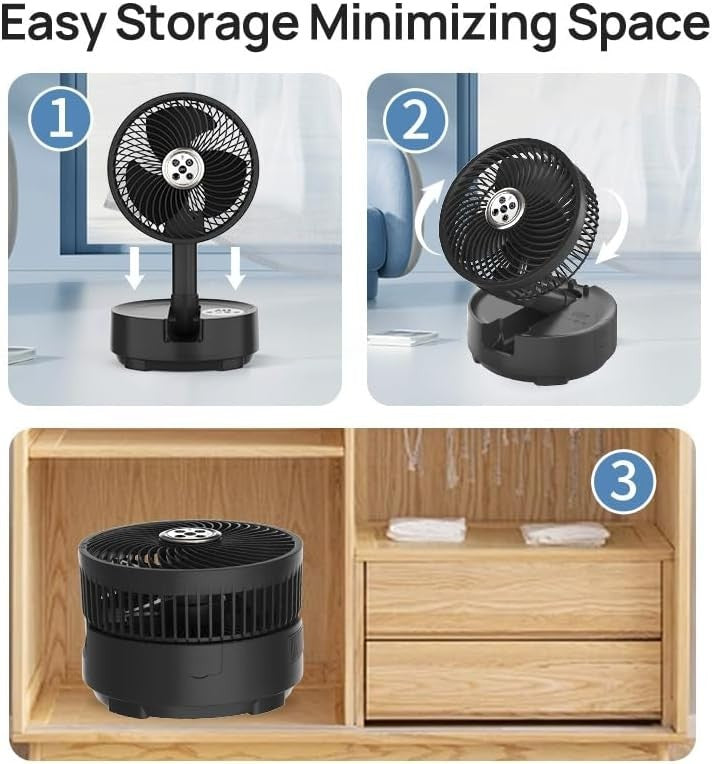 8-Inch Portable Fan – Wireless Rechargeable w/ LED Light & Remote for Travel