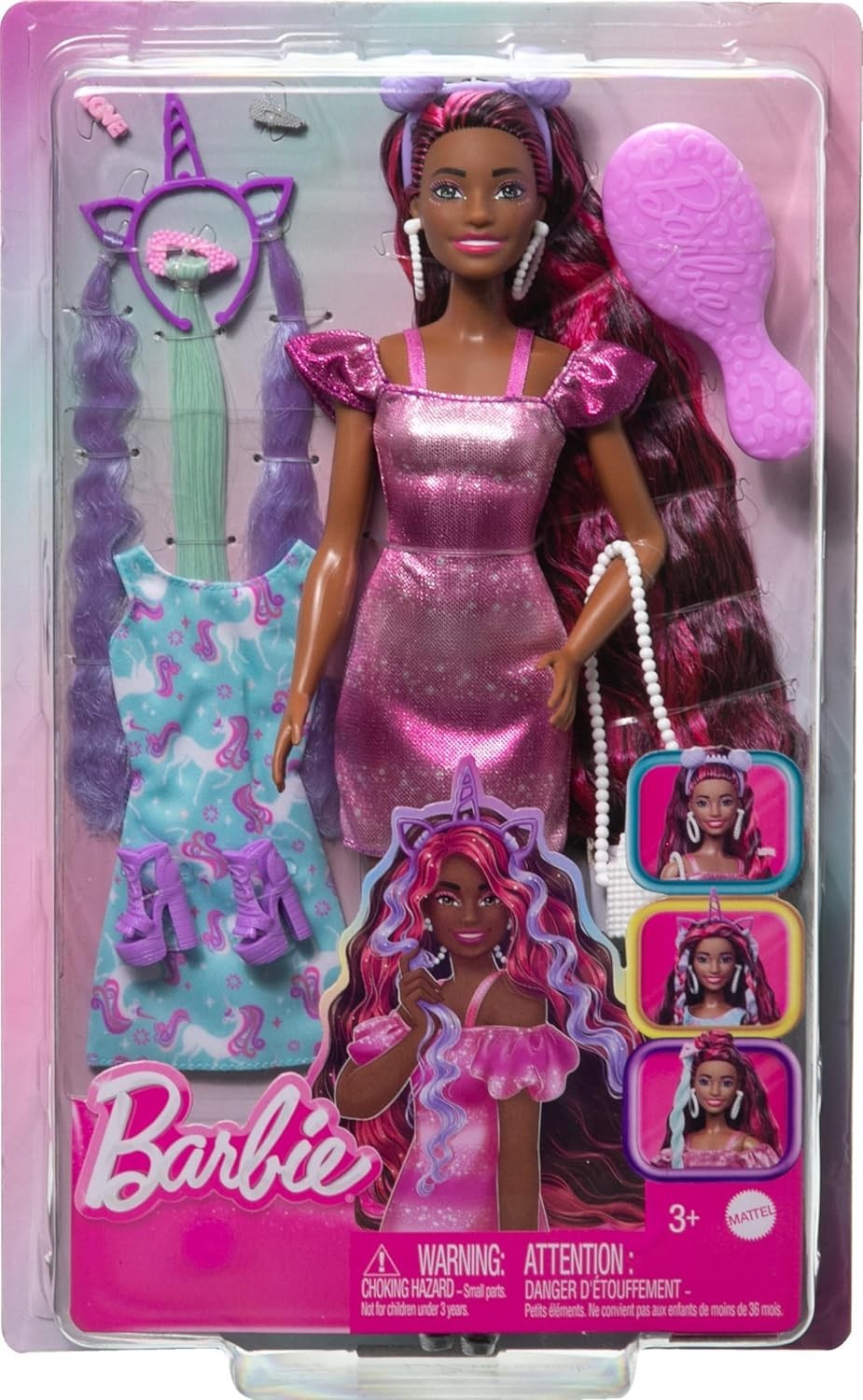 Fashion Doll Extra-Long Black Color Streak Hair Styling Outfit Set