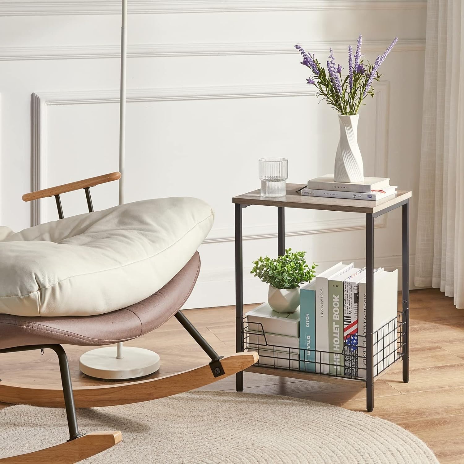 Set of 2 Industrial Side Tables with Storage Rack – Nightstands 40x29x52cm