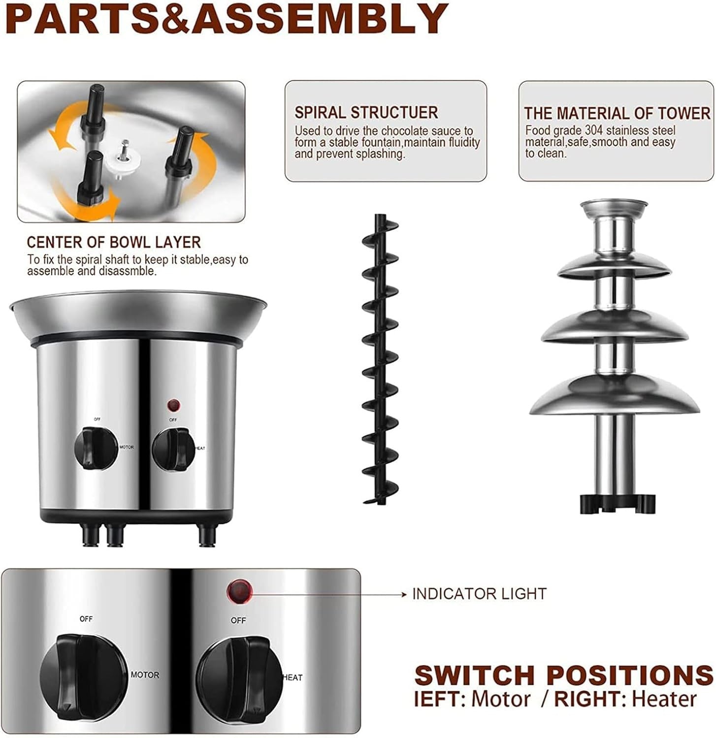 4 Tier Stainless Steel Chocolate Fountain Commercial Fondue Machine