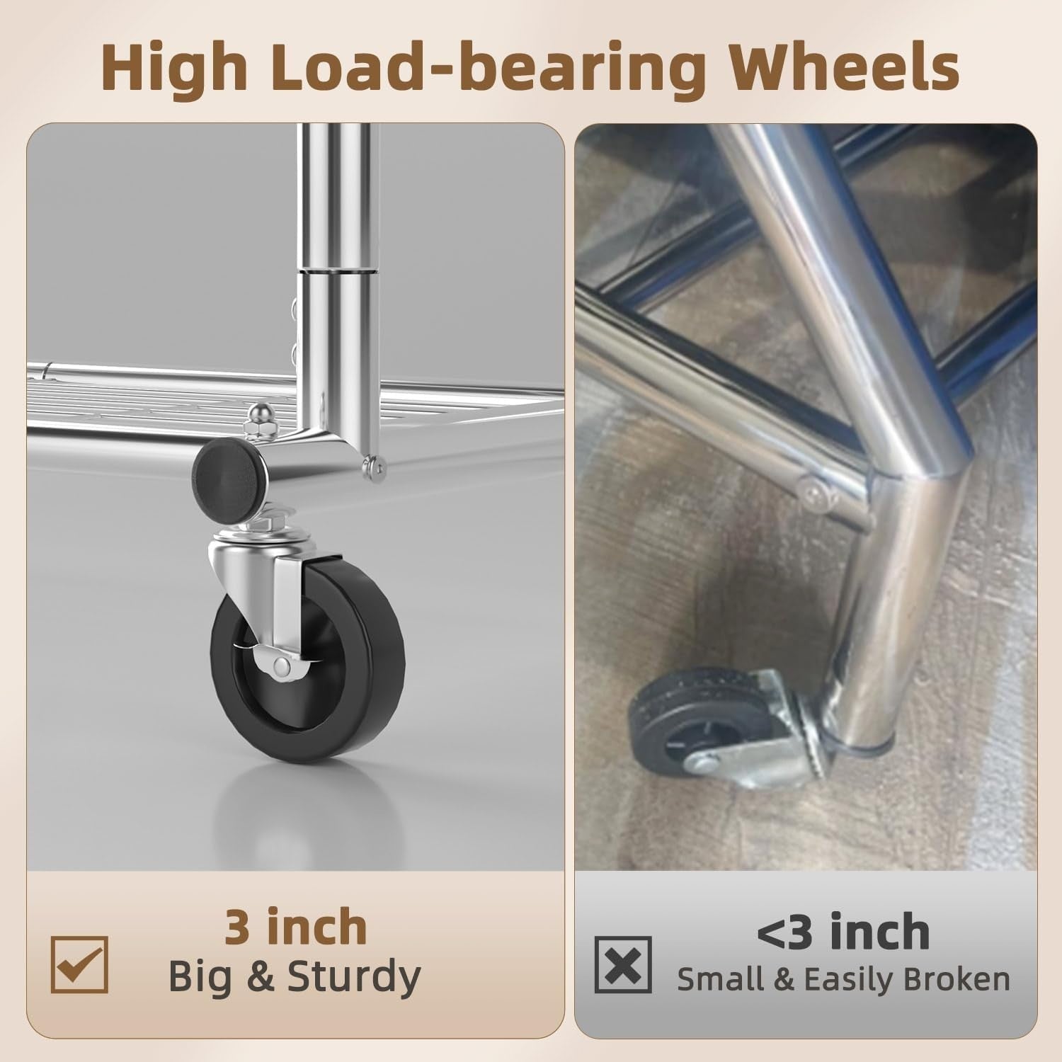 Silver Heavy Duty 252KG Clothes Rail With Shelves & Wheels