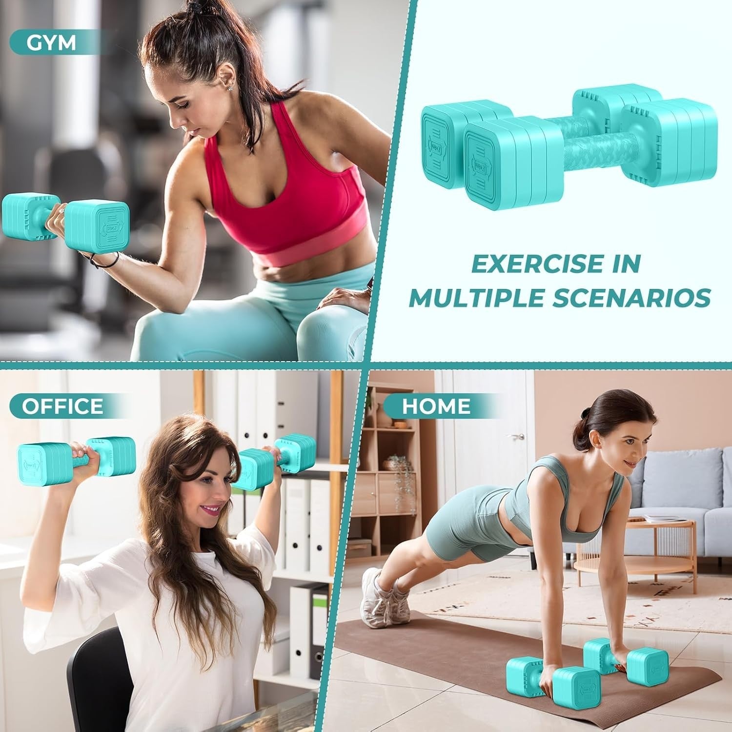 5KG Adjustable Dumbbells Pair 4-in-1 Compact Non-Slip Home Fitness