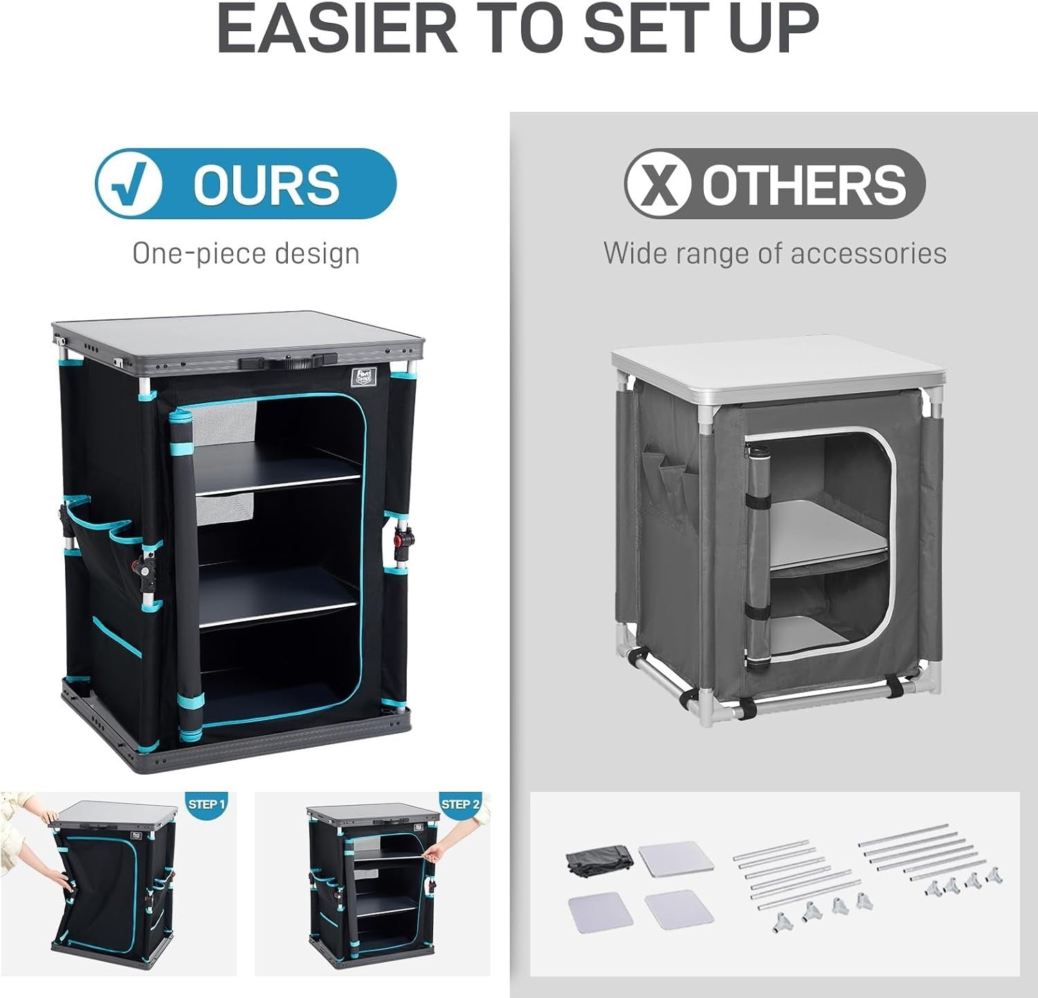 Folding Camping Kitchen Cupboard 3-Shelf Unit Storage Table 30kg