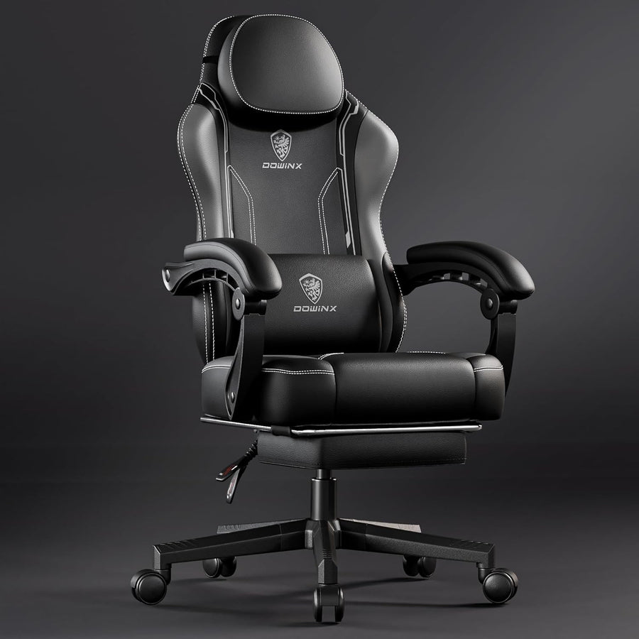 200kg Heavy Duty Gaming Chair Grey w/ Footrest Massage Support