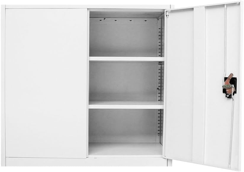 Lockable Metal File Cabinet 3 Tier Storage Cupboard with Shelves Office