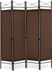 Brown 4 Panel Folding Room Divider – Freestanding Privacy Screen with Detachable