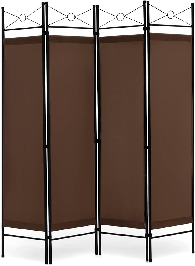 Brown 4 Panel Folding Room Divider – Freestanding Privacy Screen with Detachable