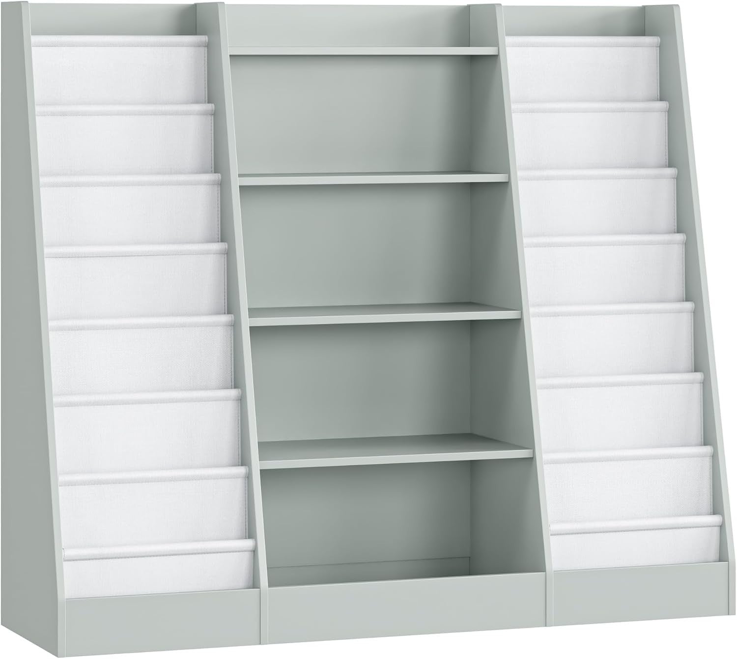 Kids Bookshelf Storage Unit with 14 Sling Fabric Shelves & 5 Toy Racks