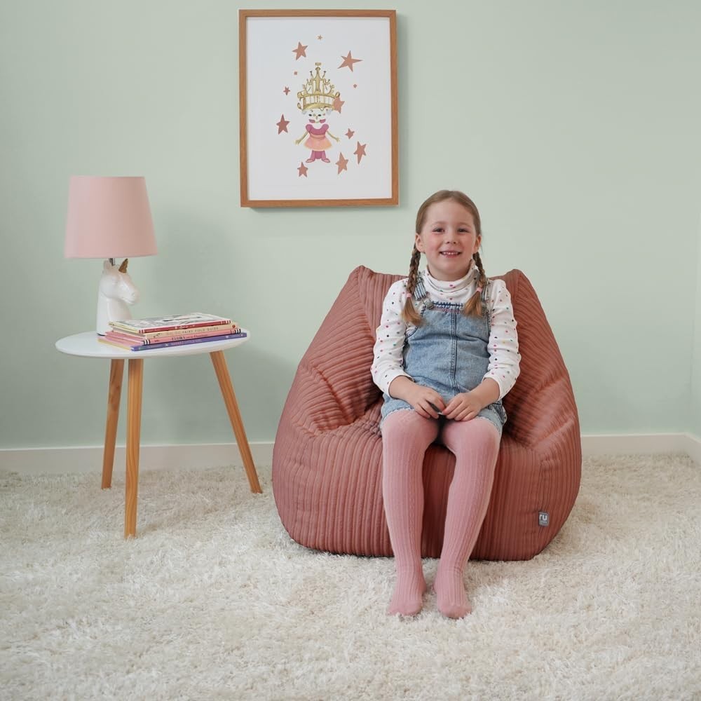 Blush Pink Kids Corduroy Bean Bag Chair Snuggle Armchair Washable Seat