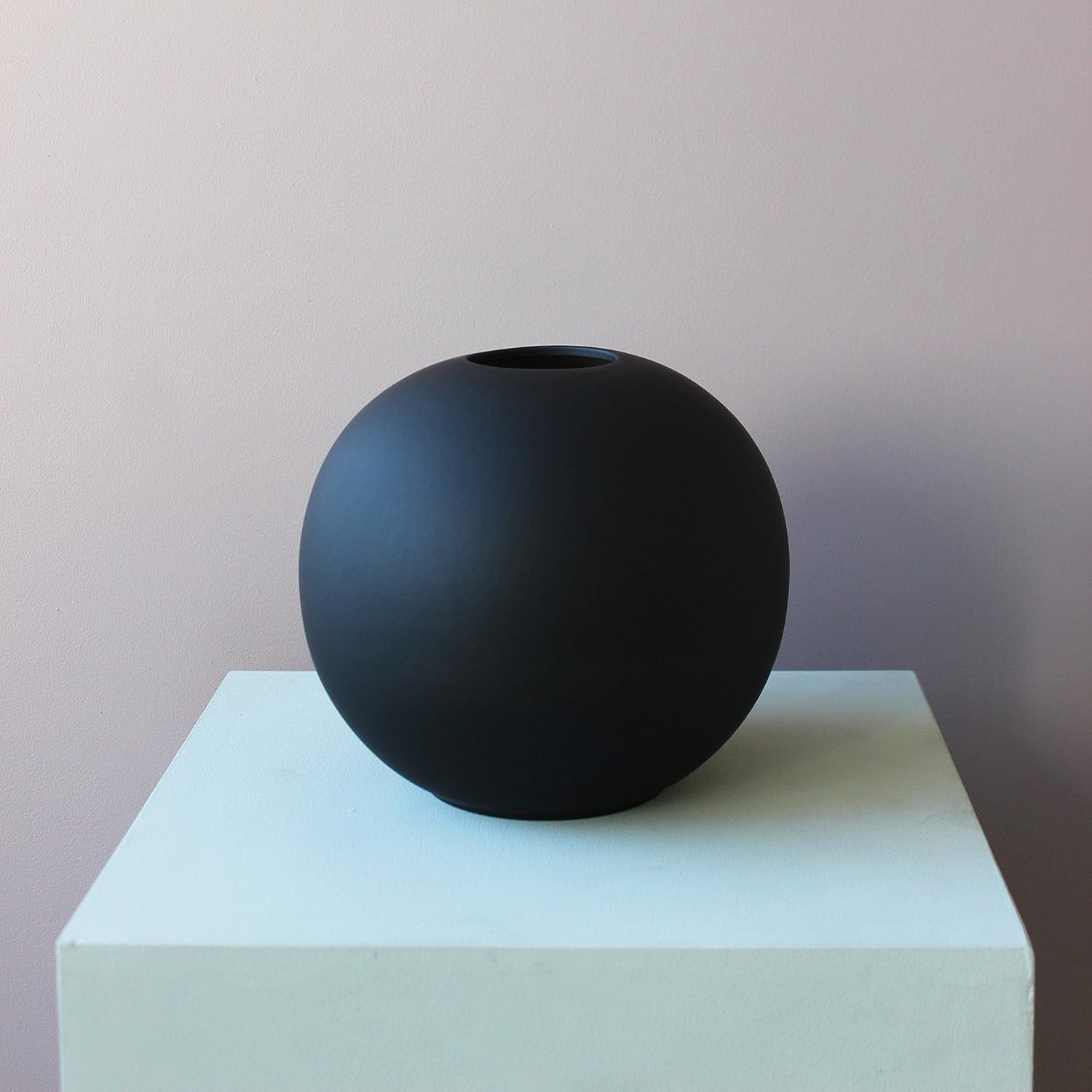 Black Ceramic Ball Vase 20cm Modern Round Minimal Table Home Decor