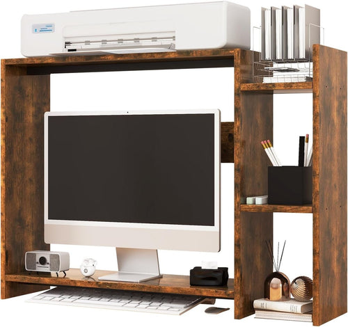 2-Tier Desktop Bookshelf 94cm Monitor Riser Desk Organizer Space-Saving Brown