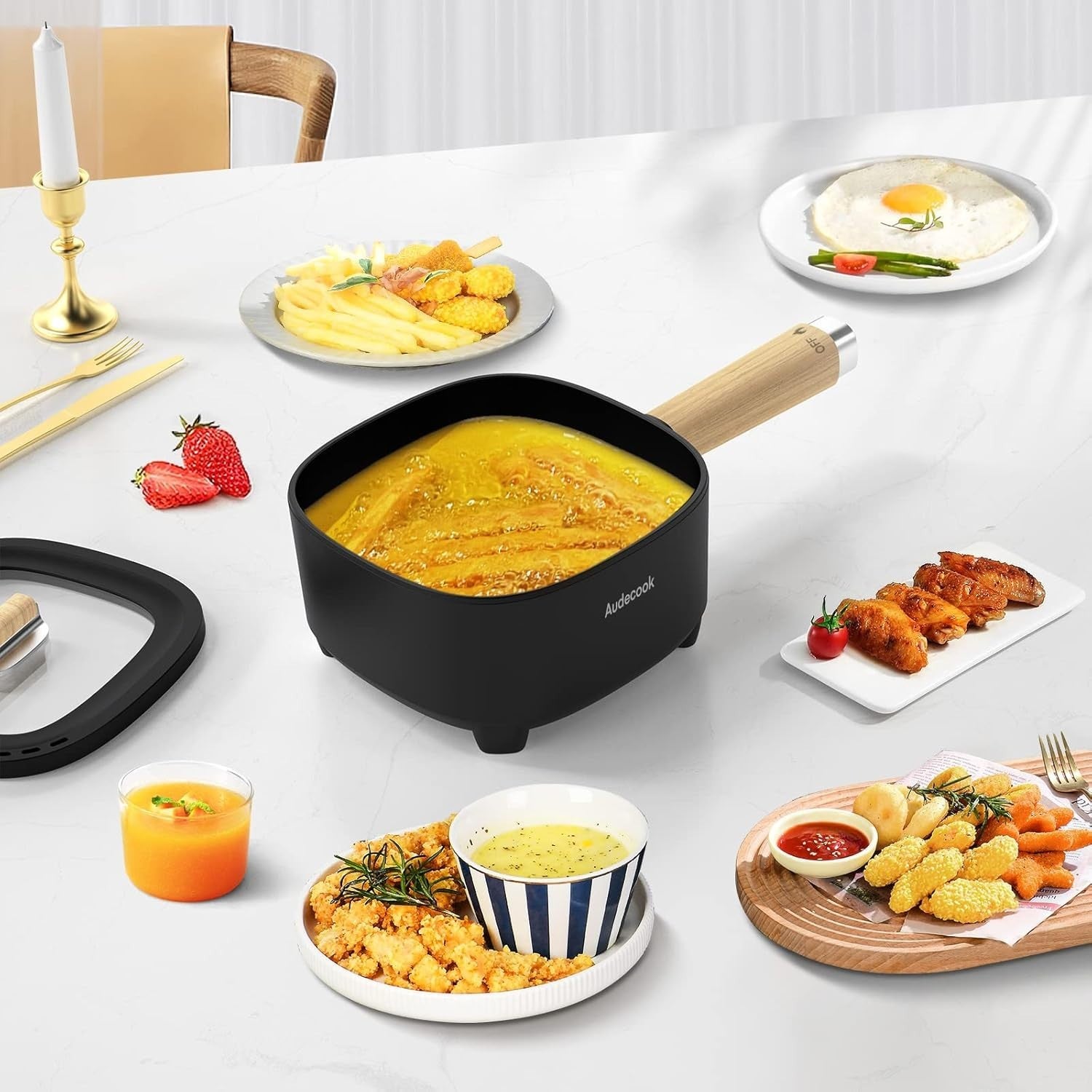 Electric Hot Pot Multi-Cooker 2L Ceramic Non-Stick Pan with Steamer Lid